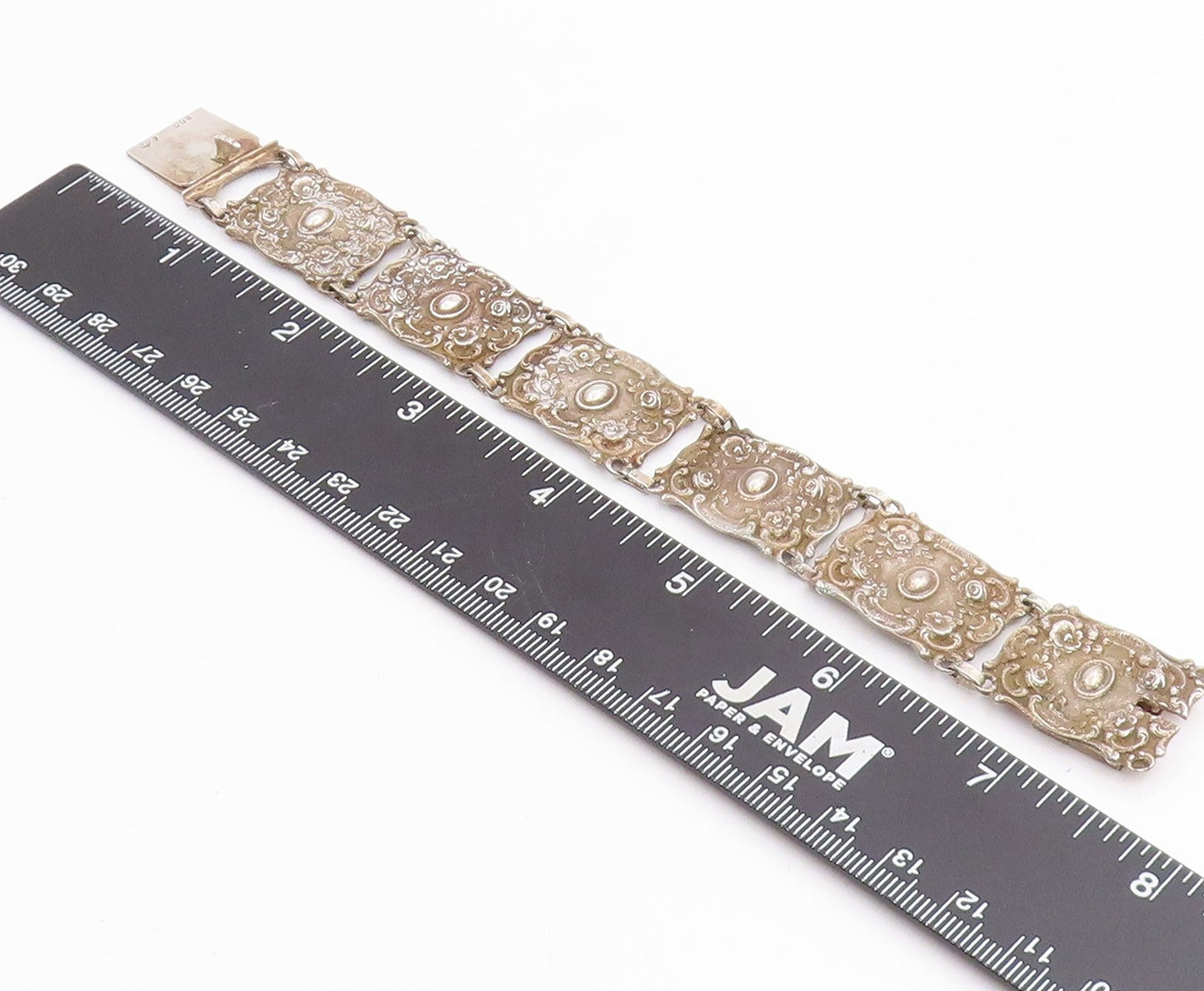 925 Sterling Silver Vintage Bracelet GERMANY Antique Scroll Panel Link BT11947