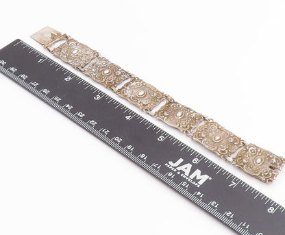 925 Sterling Silver Vintage Bracelet GERMANY Antique Scroll Panel Link BT11947