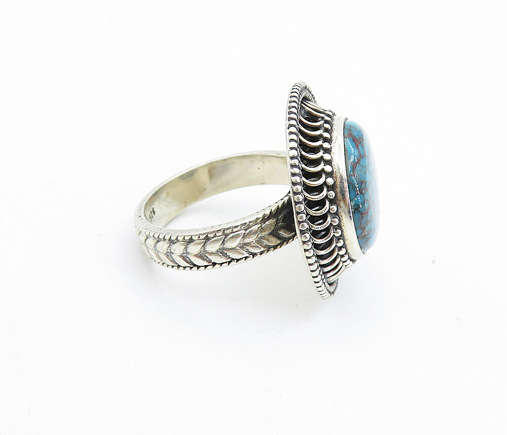 925 Sterling Silver  Vintage Turquoise Wheat Band Cocktail Ring Sz 7.5  RG7540