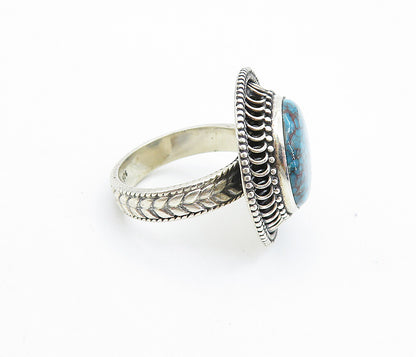 925 Sterling Silver  Vintage Turquoise Wheat Band Cocktail Ring Sz 7.5  RG7540