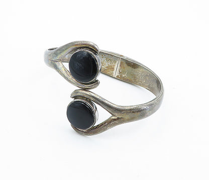 MEXICO 925 Sterling Silver  Vintage Black Onyx Bypass Bangle Bracelet  BT2822