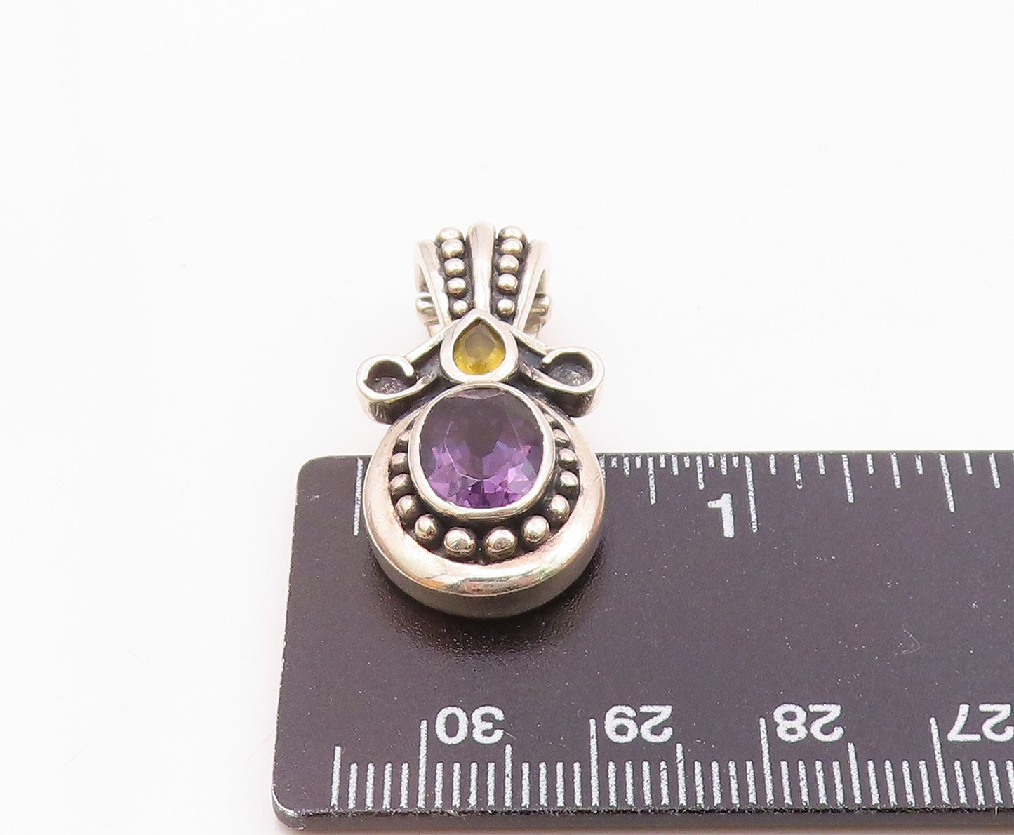 925 Sterling Silver  Vintage Amethyst & Citrine Bubble Bail Pendant  PT15939