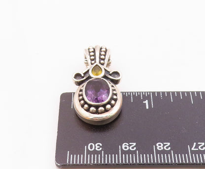 925 Sterling Silver  Vintage Amethyst & Citrine Bubble Bail Pendant  PT15939