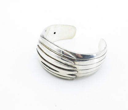 925 Sterling Silver  Vintage Shiny Raised Detail Tapered Cuff Bracelet  BT2560