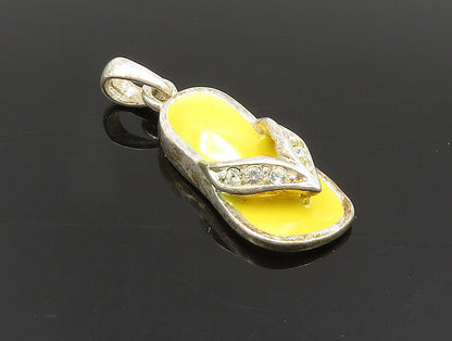 925 Silver  Vintage Yellow Enamel & Topaz Flip Flop Charm Pendant  PT20302