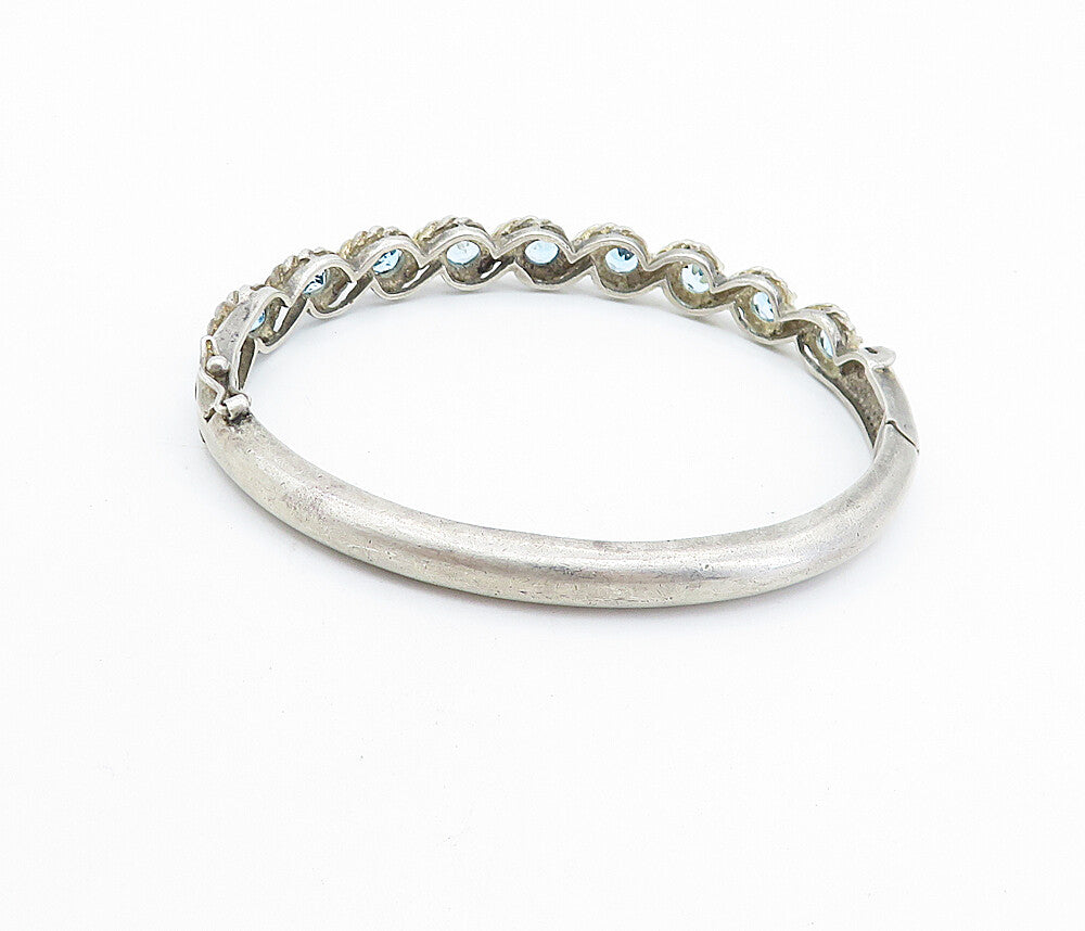925 Sterling Silver  Vintage Blue Topaz Swirl Twist Bangle Bracelet  BT2881