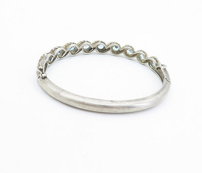 925 Sterling Silver  Vintage Blue Topaz Swirl Twist Bangle Bracelet  BT2881