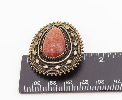 925 Sterling Silver Vintage Brooch ISRAEL Cabochon Goldstone Wirework  BP11962