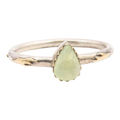 925 Silver & 14K GOLD  Vintage Cabochon Peridot Hinge Bangle Bracelet  BT8098