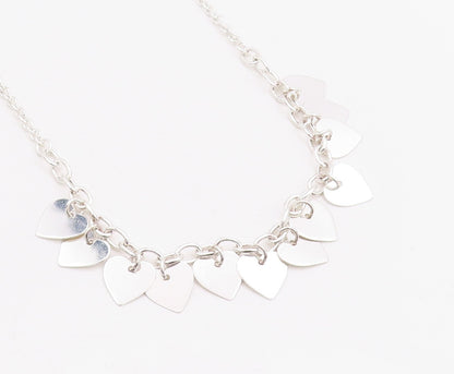 925 Sterling Silver Vintage Necklace Linked Chain Dangling Hearts Cutout  NE4581
