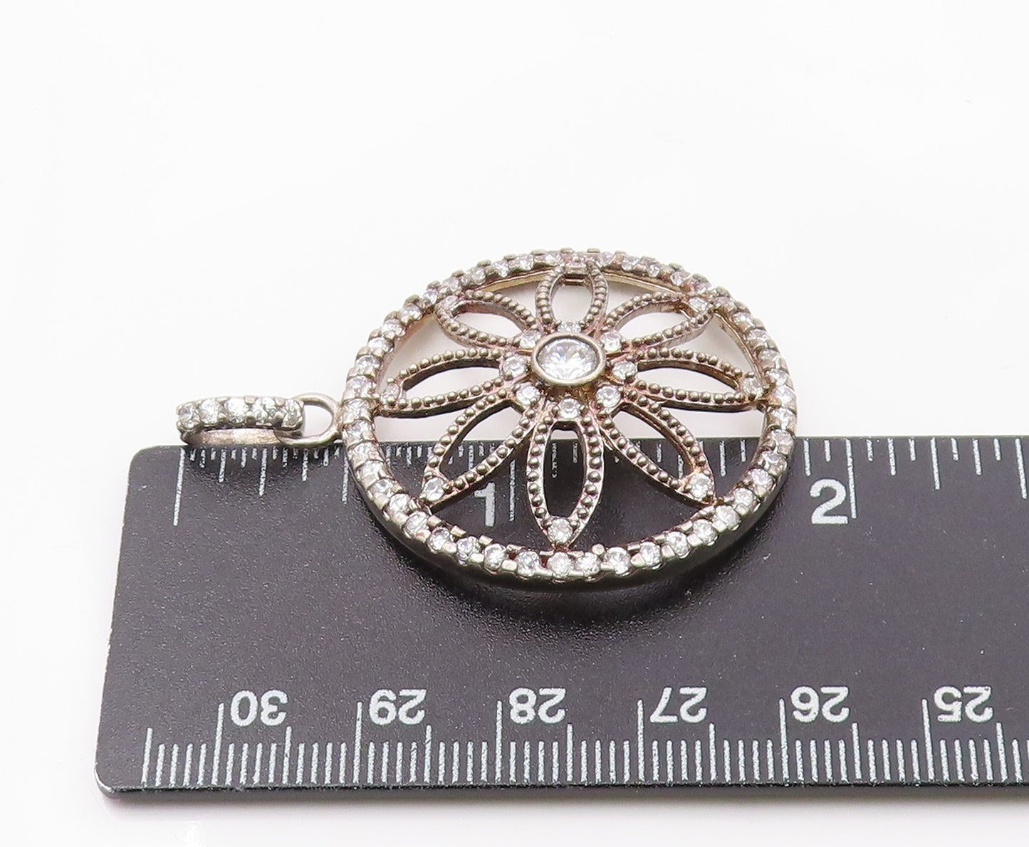 925 Sterling Silver  Vintage Cubic Zirconia Open Flower Motif Pendant  PT18476