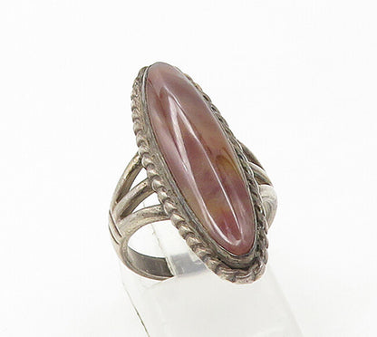 POST BELL TRADING NAVAJO 925 Silver  Vintage Agate Oblong Ring Sz 6.5  RG17123
