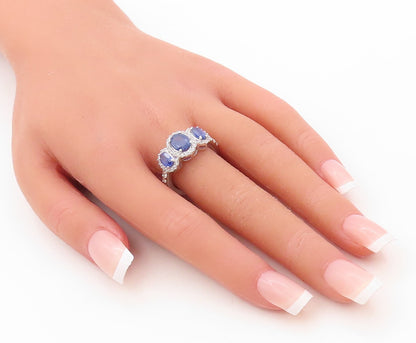 925 Sterling Silver Vintage Ring Oval Cut Sapphire Halo CZ Inlay  Sz 7  RG30663