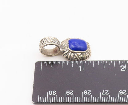 925 Sterling Silver  Vintage Lapis Lazuli Border Pattern Pendant  PT15830