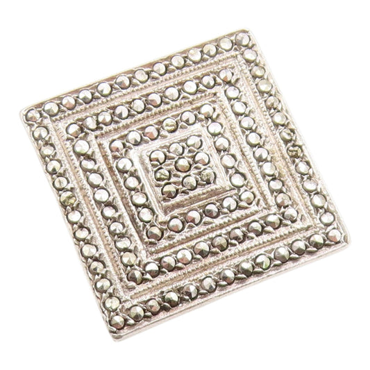 925 Sterling Silver Vintage Ring Marcasite Geometric Square Band Sz 5.5 RG36128