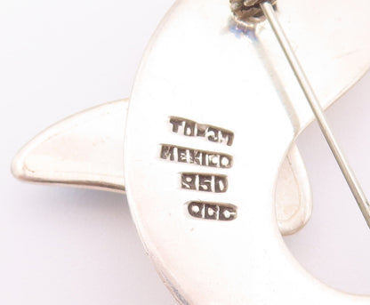 925 Sterling Silver Vintage Brooch Pin MEXICO Diving Turquoise Dolphin  BP10742