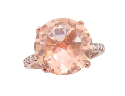 925 Sterling Silver Vintage Ring Rose Gold Plated Morganite & CZ  Sz 7  RG30170