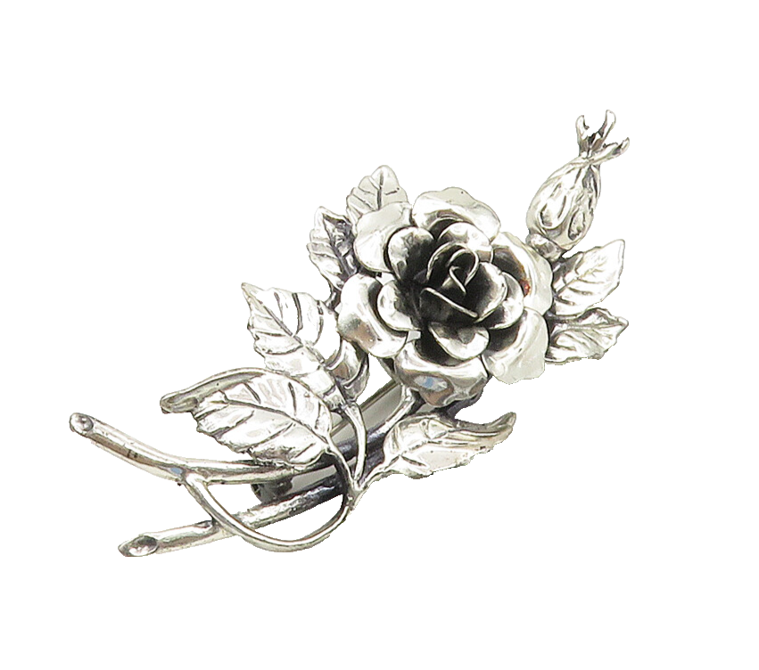 JEWEL ART 925 Sterling Silver  Vintage Sculpted Flower Brooch Pin  BP6201