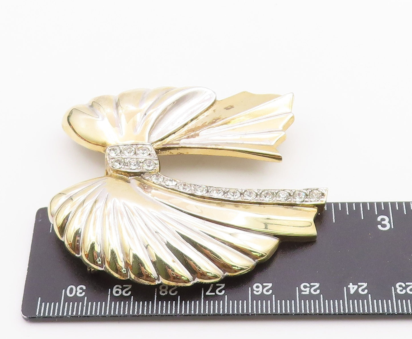 925 Sterling Silver  Vintage Cubic Zirconia Bow Tied Ribbon Brooch Pin  BP5838