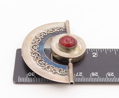 925 Sterling Silver Vintage Brooch Pin Cabochon Carnelian Filigree  BP12591