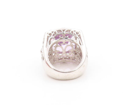 925 Sterling Silver Vintage Ring Large Amethyst Halo Sapphire  Sz 5  RG32512