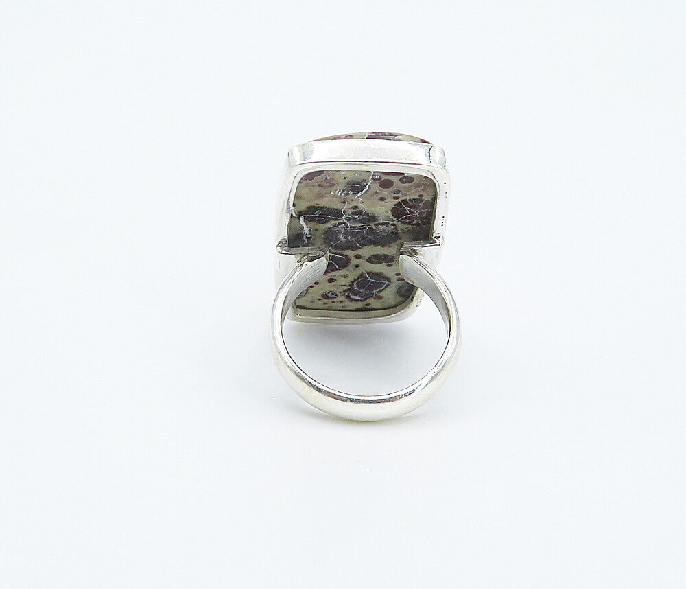 925 Sterling Silver  Brown Spotted Jasper Polished Cocktail Ring Sz 7  RG8332
