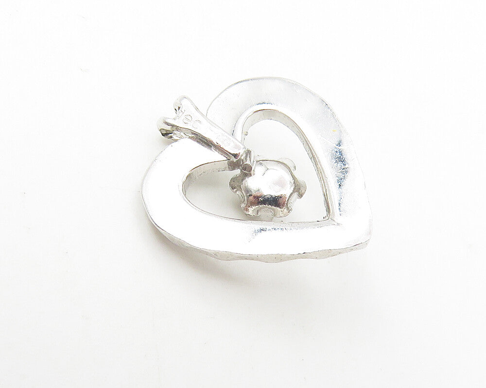 925 Sterling Silver  Petite Genuine Diamond Floral Love Heart Pendant  PT8846