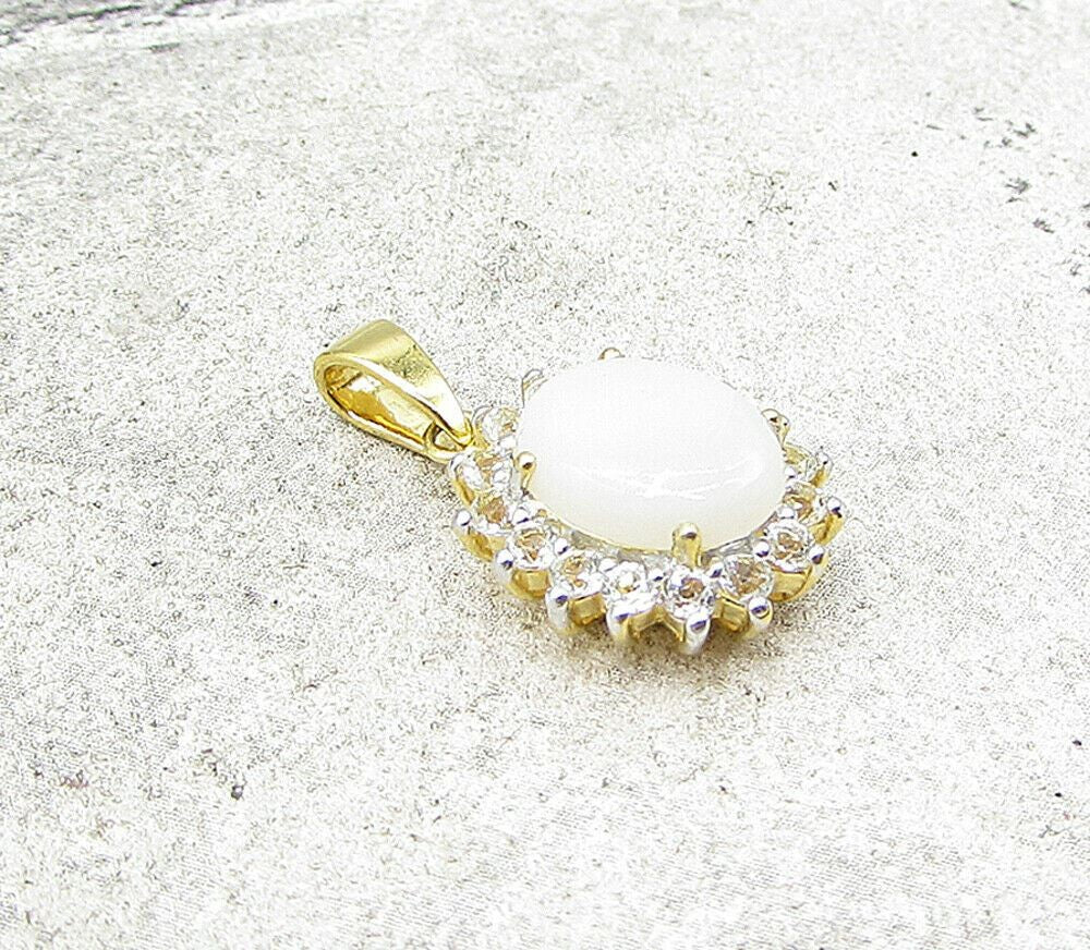 Gold Over 925 Sterling Silver Opal & White Topaz Drop Pendant PT1132