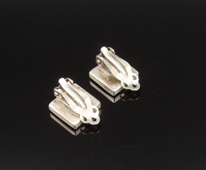 925 Sterling Silver  Vintage Black Enamel Checkered Clip Back Earrings EG12254