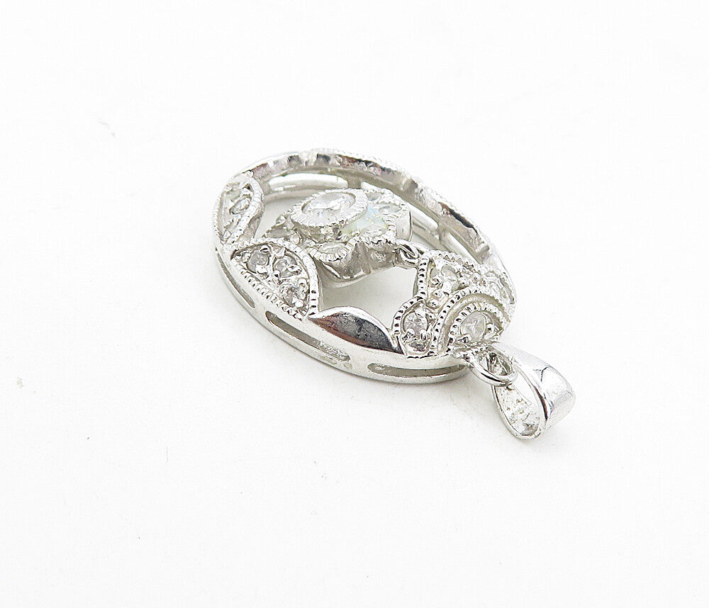 925 Sterling Silver  Vintage Cubic Zirconia Dangling Flower Pendant  PT6282