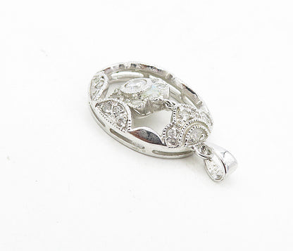 925 Sterling Silver  Vintage Cubic Zirconia Dangling Flower Pendant  PT6282