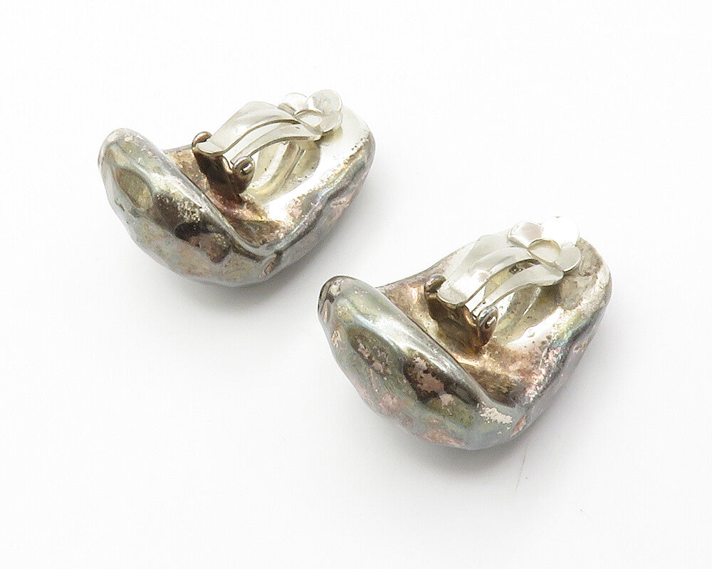 925 Sterling Silver  Vintage Oxidized Hammered Non Pierce Drop Earrings EG7331