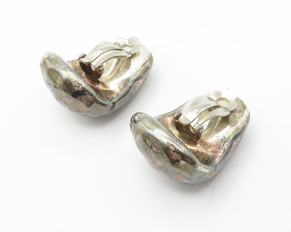925 Sterling Silver  Vintage Oxidized Hammered Non Pierce Drop Earrings EG7331