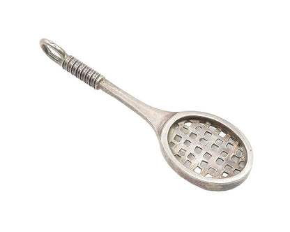 925 Sterling Silver  Vintage Dark Tone Tennis Racket Sports Pendant  PT8480