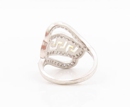 925 Sterling Silver Vintage Ring Maze Key Cutout Topaz Band  Sz 8  RG31889