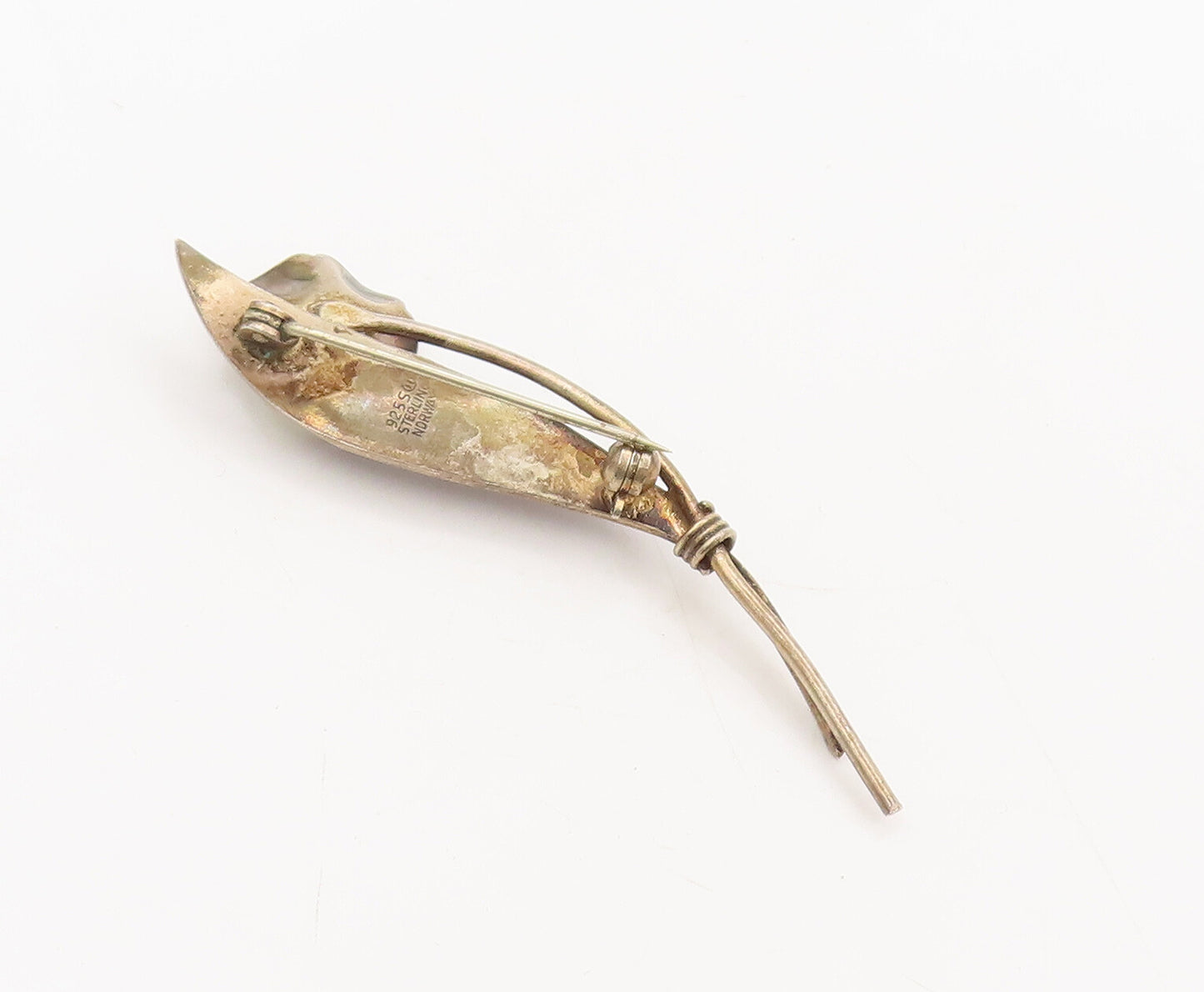 NORWAY 925 Silver  Vintage Solid White Flower Purple Leaf Brooch Pin  BP10491