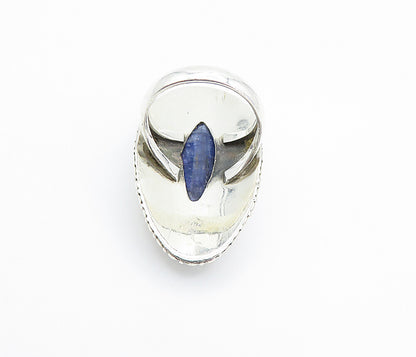925 Sterling Silver  Sapphire Pointed Oval Shiny Cocktail Ring Sz 7  RG8156