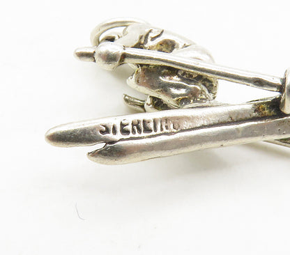 925 Sterling Silver  Vintage Petite Person On Skis Sports Pendant  PT12898