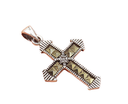 925 Sterling Silver  Petite Shiny Marcasite Religious Cross Pendant  PT6114