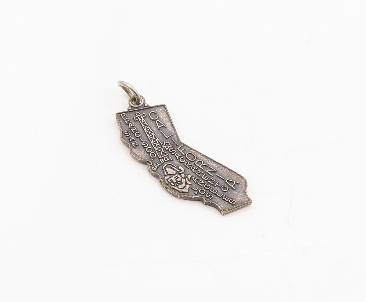 925 Sterling Silver Vintage Pendant California Map With City Engravings  PT25413