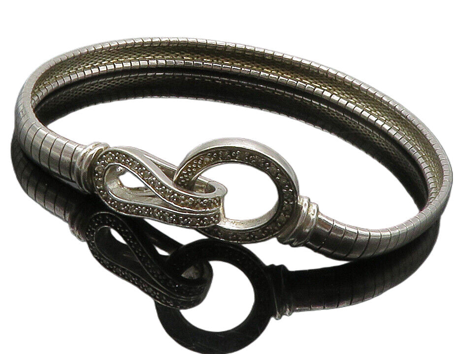 925 Sterling Silver  Shiny Genuine Diamonds Flat Snake Chain Bracelet  BT5028