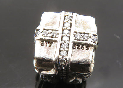 PANDORA 925 Silver  Vintage Shiny Topaz Gift Box Motif Slide Pendant  PT17498