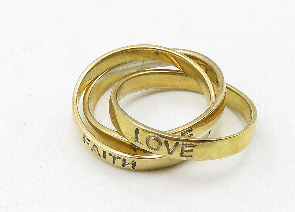 925 Sterling Silver  Vintage Love Hope Faith Stamped Rolling Ring Sz 7 RG10410