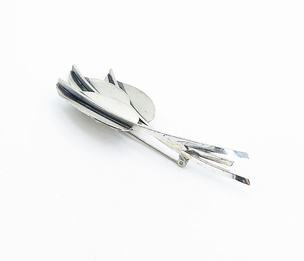 JEWEL ART 925 Silver  Vintage Oxidized Detail Floral Leaves Brooch Pin  BP1716