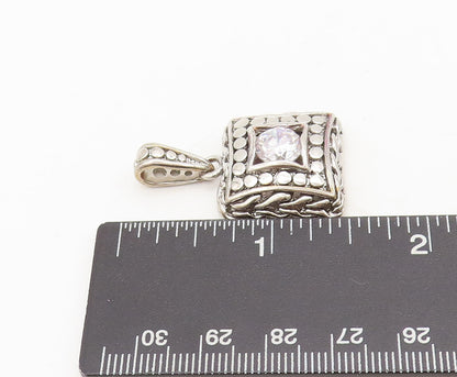 925 Sterling Silver Vintage Pendant Square Breaded Beaded Carved CZ  PT22510