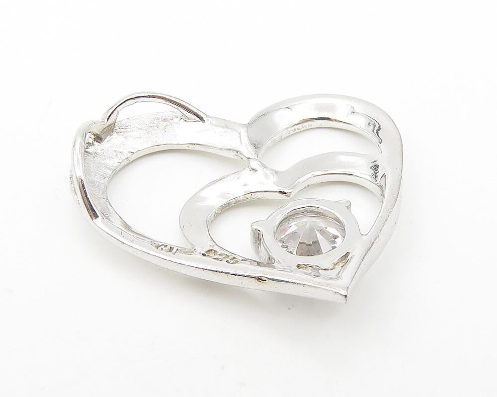 925 Sterling Silver  Sparkling Cubic Zirconia Open Love Heart Pendant  PT9298