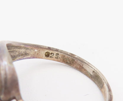 925 Silver  Vintage Oval Blue Topaz Ribbed Swirl Frame Ring Sz 7.25  RG26200