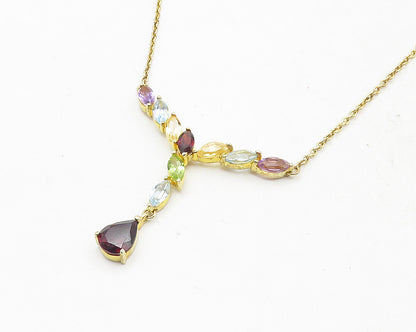 925 Sterling Silver Garnet & Multi Stone Gold Plated Chain Necklace NE1959