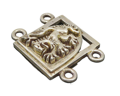 925 Sterling Silver  Vintage Carved Roaring Tiger Square Pendant  PT20363