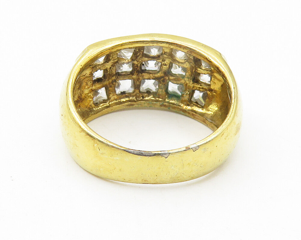 925 Sterling Silver  White Topaz Gold Plated Dome Band Ring Sz 7  RG11166